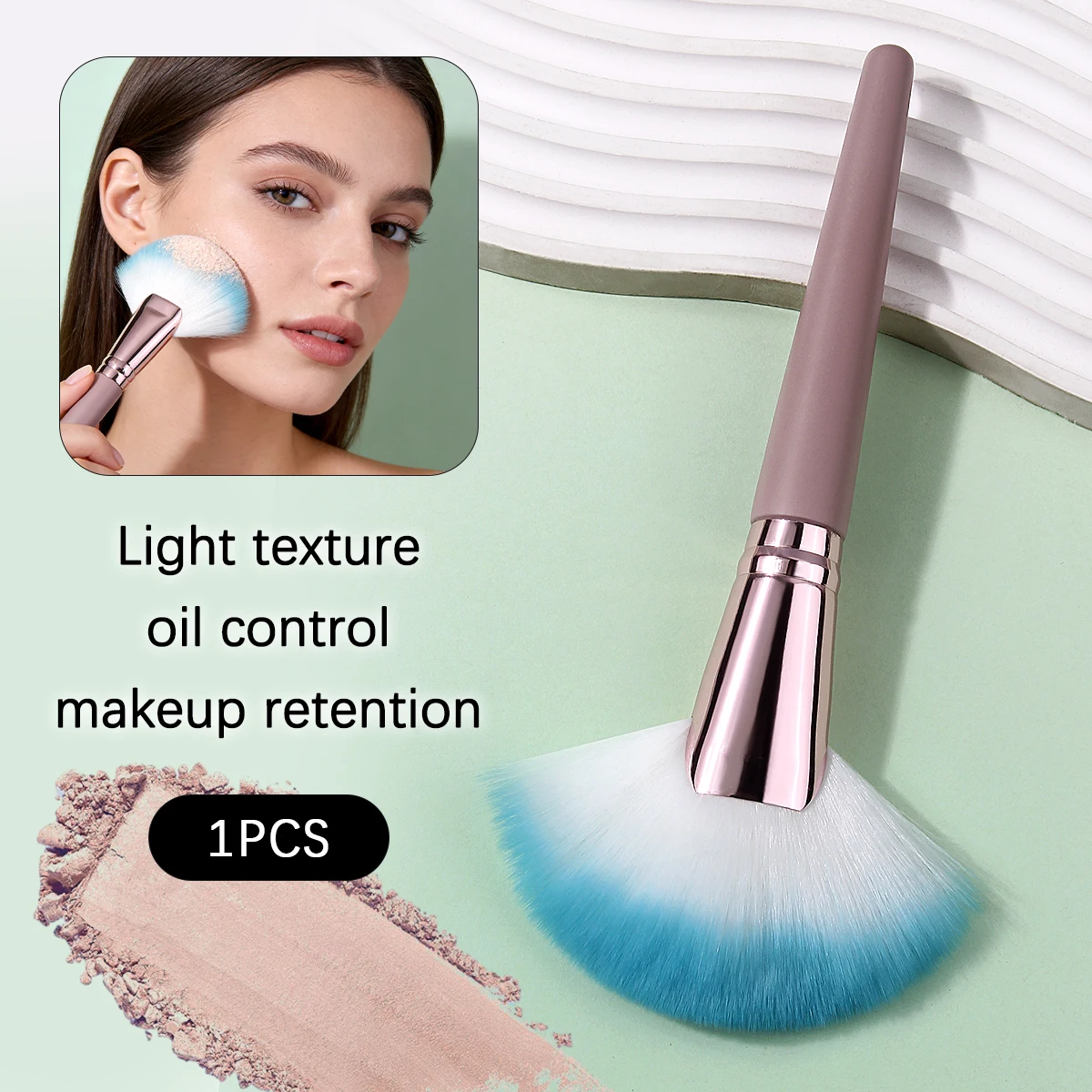 1PCS zachte waaiervormige make-upborstel, geschikt voor gezichtscontouren, blushborstel, contourborstel en multifunctioneel schoonheidshulpmiddel.
