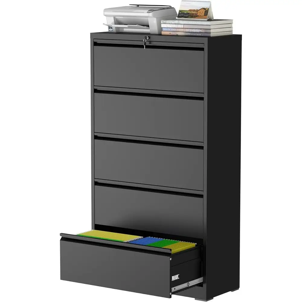 

Металлический шкаф для документов с 5 ящиками, с замком, для дома или офиса, сверхпрочный, для форматов Letter/Legal/A4, черный (в разобранном виде)