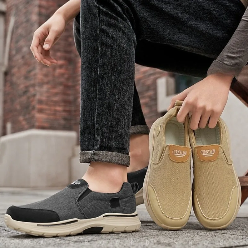 Summer Breathable Lightweight Canvas Walking Shoes for Man Cushioned Thick Sole Casual Men'sSneakers Outdoor Durable Man Shoes