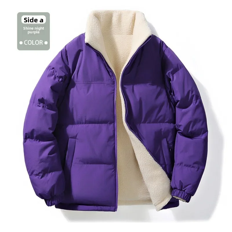 Winter Men's Double-sided Lambing Wool Cotton Coat Stand Collar Plush Thick Warm Large Waterproof Loose Jacket for Women