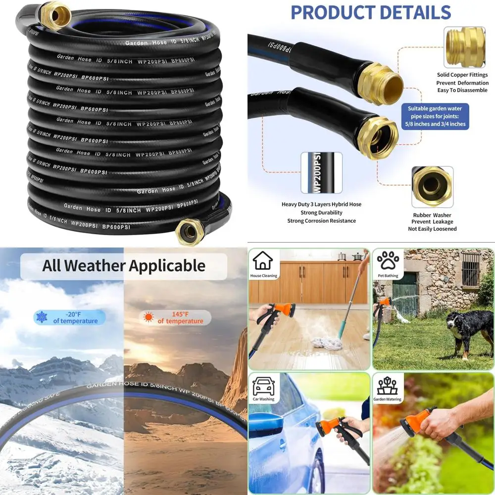 

Flexible Heavy Duty Garden Hose, 100 Feet Long, No Kink, Collapsible, Copper Bullet, Washer, Rubber Hose, 5/8 Inch Diameter, Sof