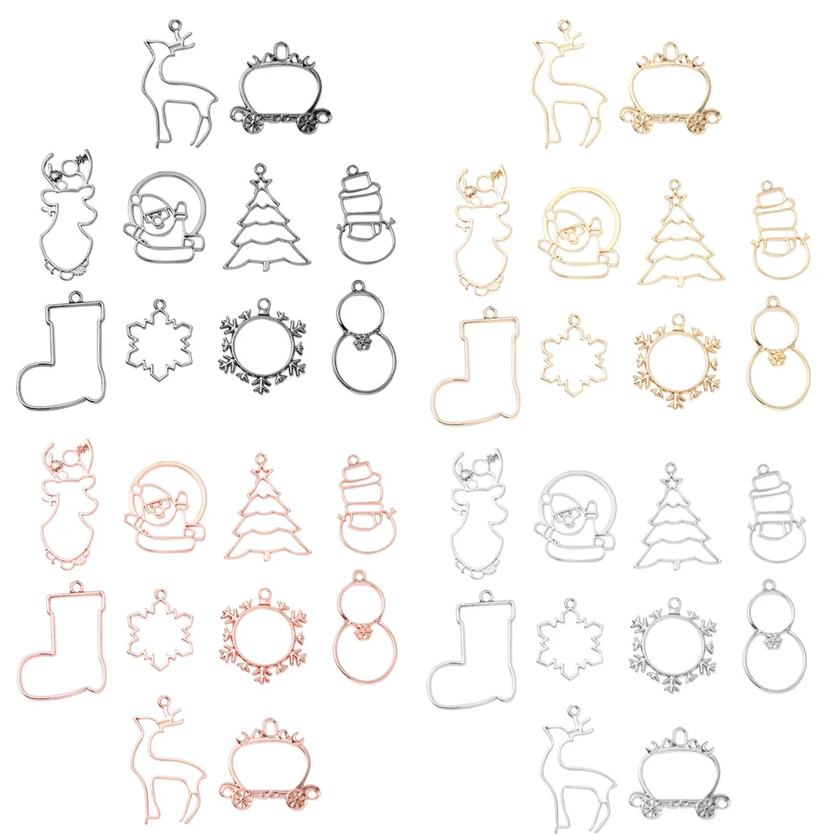 40Pcs Classic Christmas Pattern Hollow Mold Pendants Blanks Resin Craft DIY Jewelry Making Charms Frames Key Ring Sweater Chain
