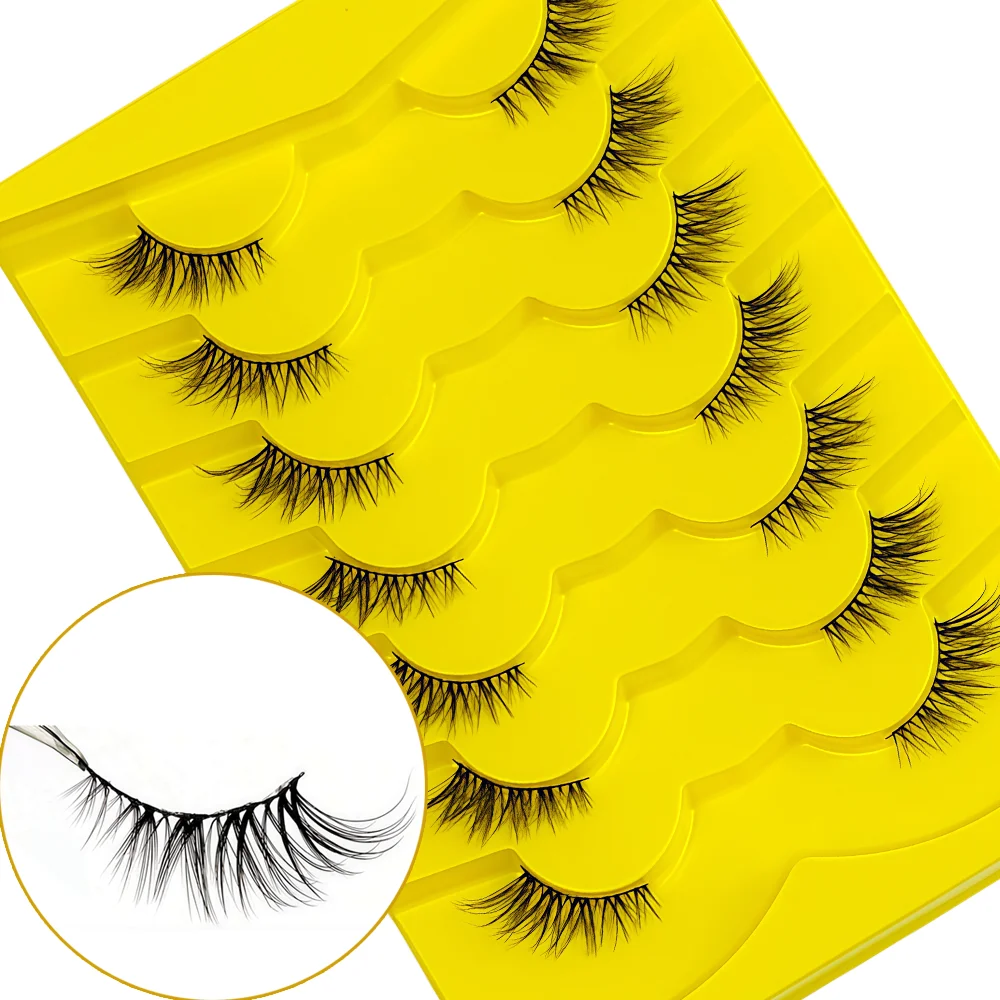 ‌7 Pairs Gothic Fox-Eye False Eyelashes – Upward-Sweeping, Lightweight, Outer Corner Design for Natural Drama