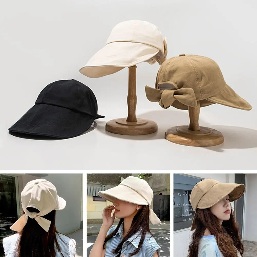 女性と女の子のための広いつばの野球帽,大きな弓のバケットの帽子,抗UV,柔らかい綿,春と夏