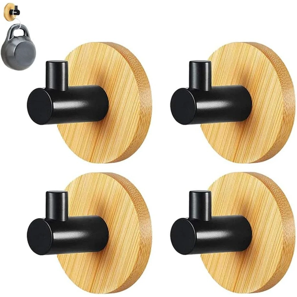 Gancho autoadhesivo para baño, ganchos de pared de bambú, soporte de almacenamiento impermeable de aluminio espacial, toallero de cocina, accesorios para el hogar