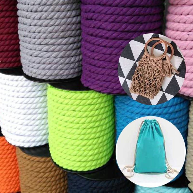 

2/3/4/5/10M 8mm 3 Shares Twisted Cotton Cords Waistband Bag Starp Macrame Cord Knapsack Braided Rope DIY Sewing Accessories