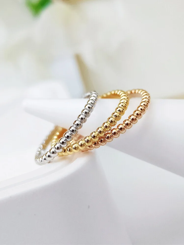 خاتم نسائي أنيق بخرز دائري من الفضة الخالصة مع حواف ذهبية وردية عيار 8 قيراط، مناسب للإصبع السبابة، بتصميم بسيط على طراز إنس... #3