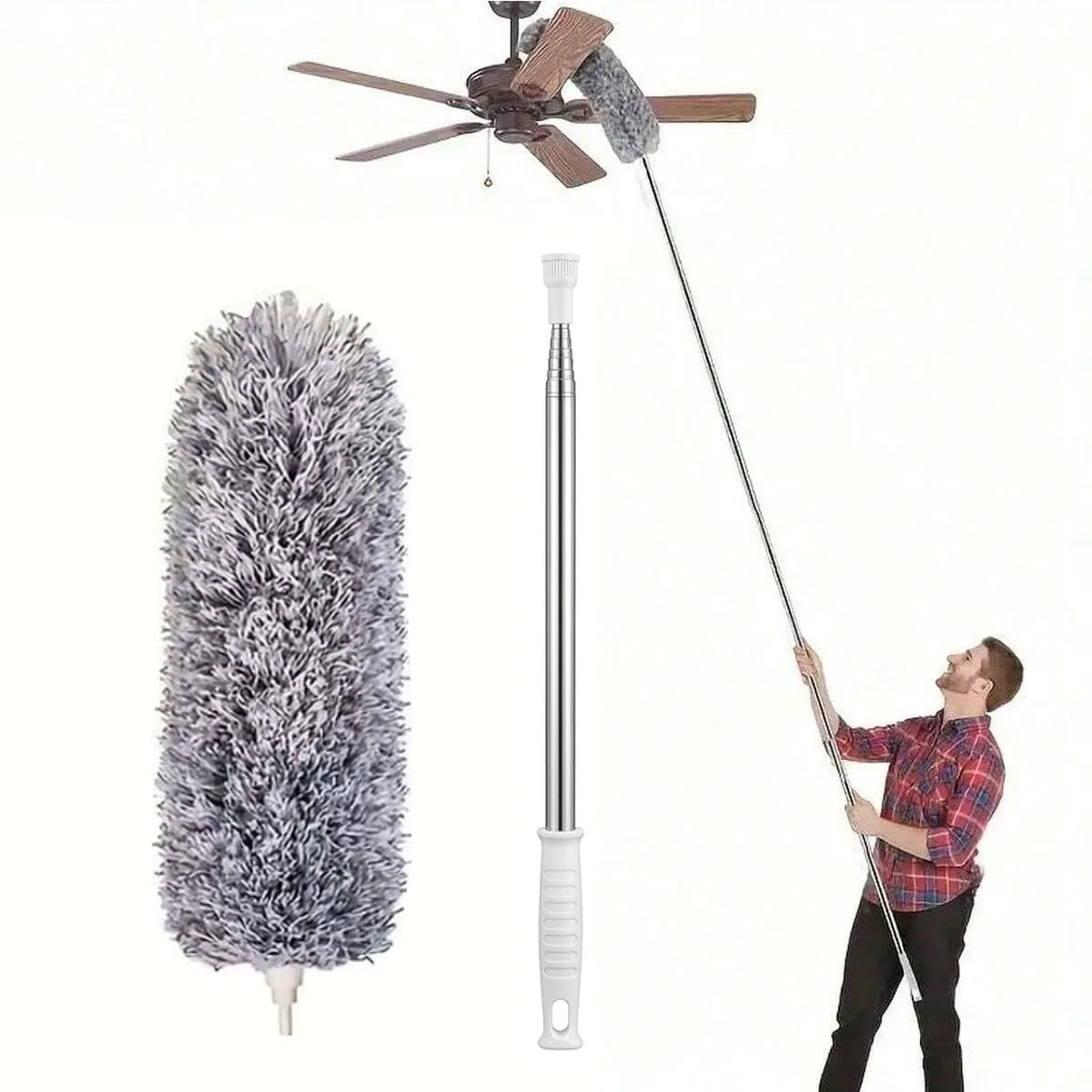 1pc Retractable Duster With Bendable Head - Washable, Reusable Dust Removal Brush For Ceilings, Furniture, Cars - Ideal For Livi