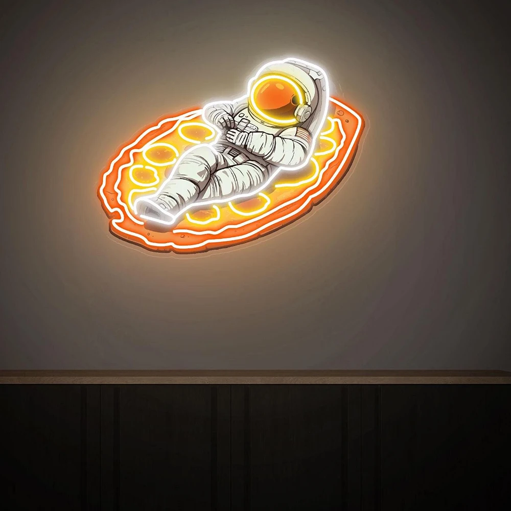 Astronaut Lying on Pizza Neon Sign Restaurant Kitchen Decoration Led Light Handmade Home Wall Neon Light Custom Neon Sign