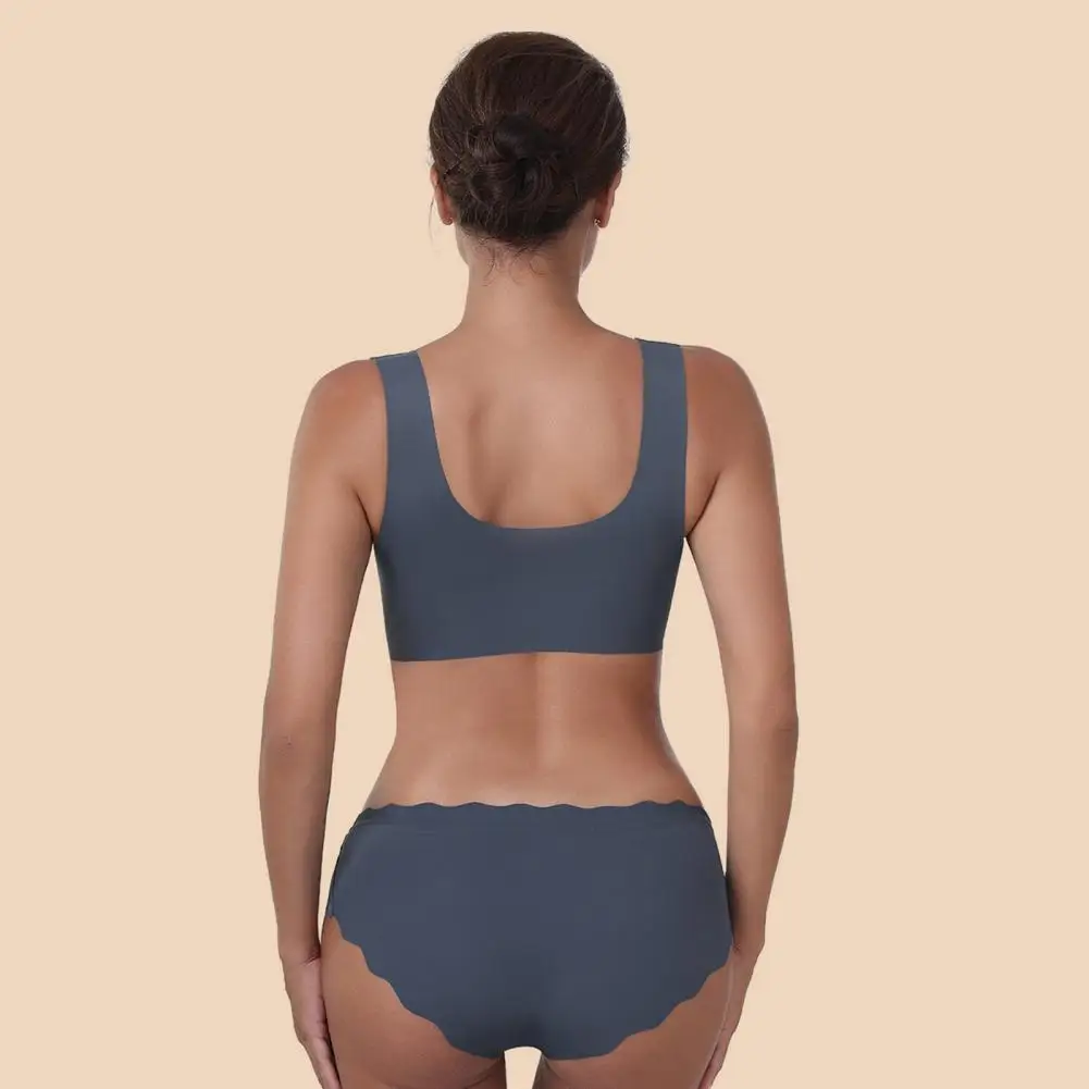 Conjunto de ropa interior de soporte completo, conjunto de ropa interior de seda helada sin costuras para mujer con sujetador push-up inalámbrico, bragas elásticas para mujer