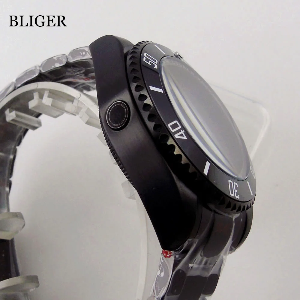 BLIGER Black PVD Case 43mm Mechanical Men Watch Rotating Bezel Ceramic Insert 24 Jewels NH35A MIYOTA 8215 PT5000 Steel Strap