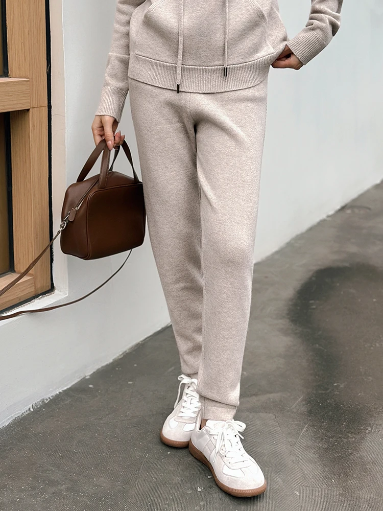 

High Waist Knitted Trousers Comfortable Soft Skin-Friendly Commute Street Sle Casual Loose Fit Warm Woolen Ladies Pants