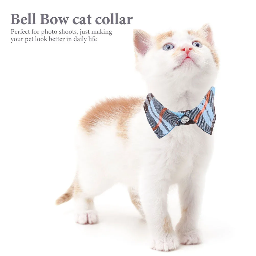 Collar de gato con patrón a cuadros, hebilla de seguridad ajustable, dije de campana, accesorio transpirable para mascotas, decoración para gatitos y perros pequeños, 2 uds.