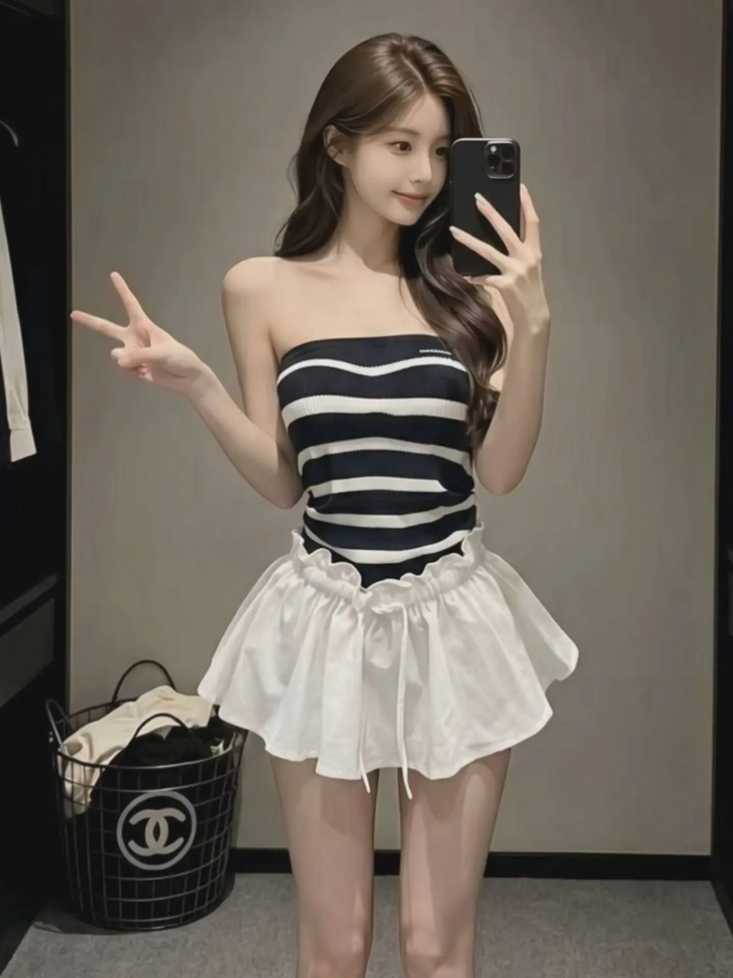 

Korean Design Striped Tube Top And High Waist Skirt Sexy Casual Two Piece Set for Women Summer Fashion Outfit
