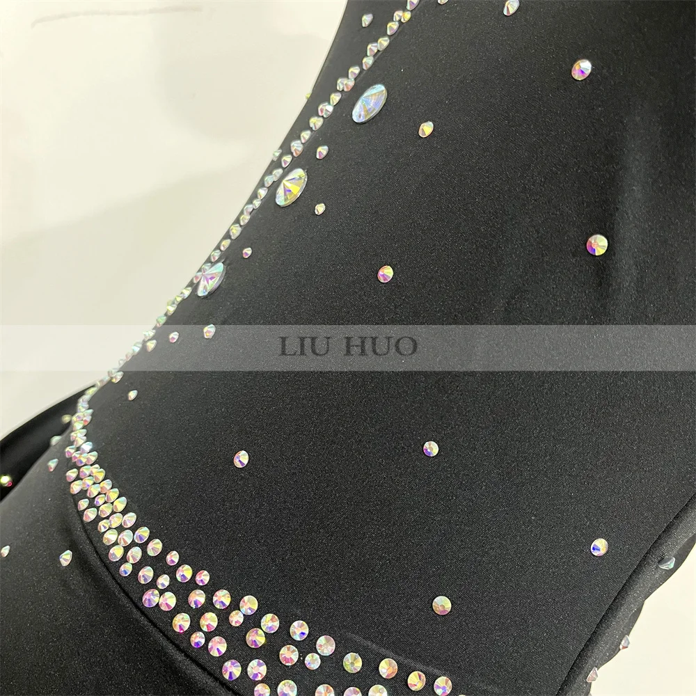 LIUHUO Women Aldult Teens Customize Black Costume Performance Competition Leotard Ice Figure Skating Dress Dance Glove Sleeve