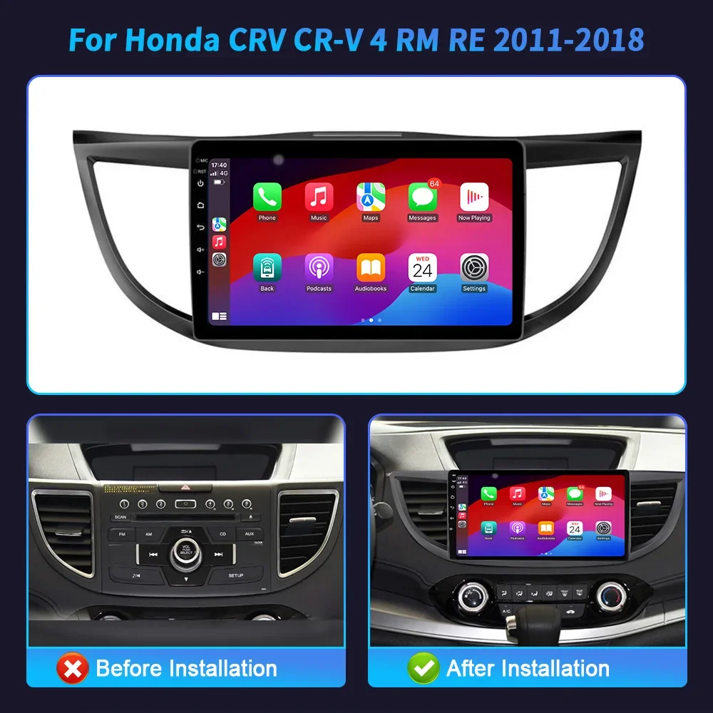 For Honda CRV CR-V 4 RM RE 2011-2018 Android OS Car Radio Multimedia Center GPS Navigation Wireless Carplay Touch Screen Stereo