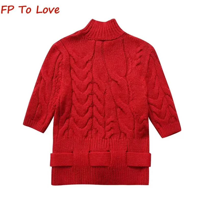 With Belt Sweater Women Pullovers Red Knitted Sweater PB&ZA Woman Winter Short Sleeve Knit Top Fashion 0234112