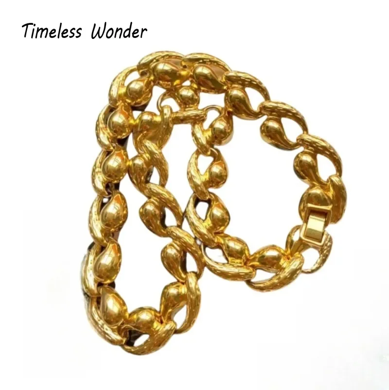 Timeless Wonder Brass Geo Chunky Chain Statement Necklace for Women Designer Jewelry Runway Trendy Rare Gift Top 4522