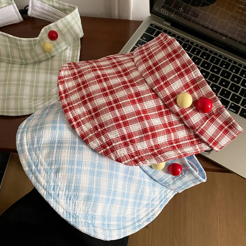 

Women Summer Plaid Outdoor Travel Sun Protection Hat Large Brim Adjustable Beach Cap Breathable Comfortable Girls Baseball Cap