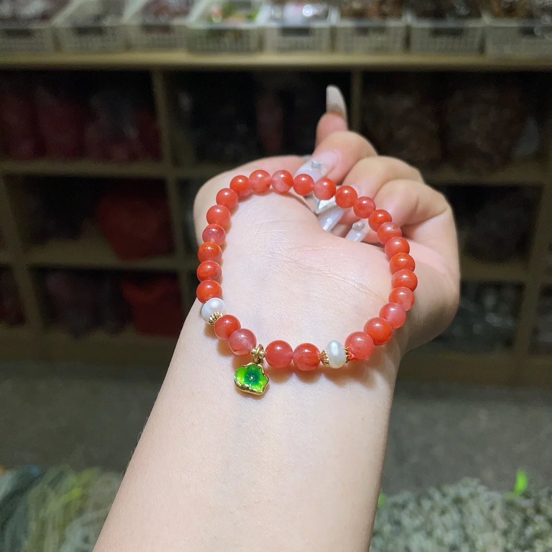 

Nanhong Agate Fashion Single Ring Bracelet with Freshwater Pearl Lotus Fashion Simple Women's Gift Bracelet