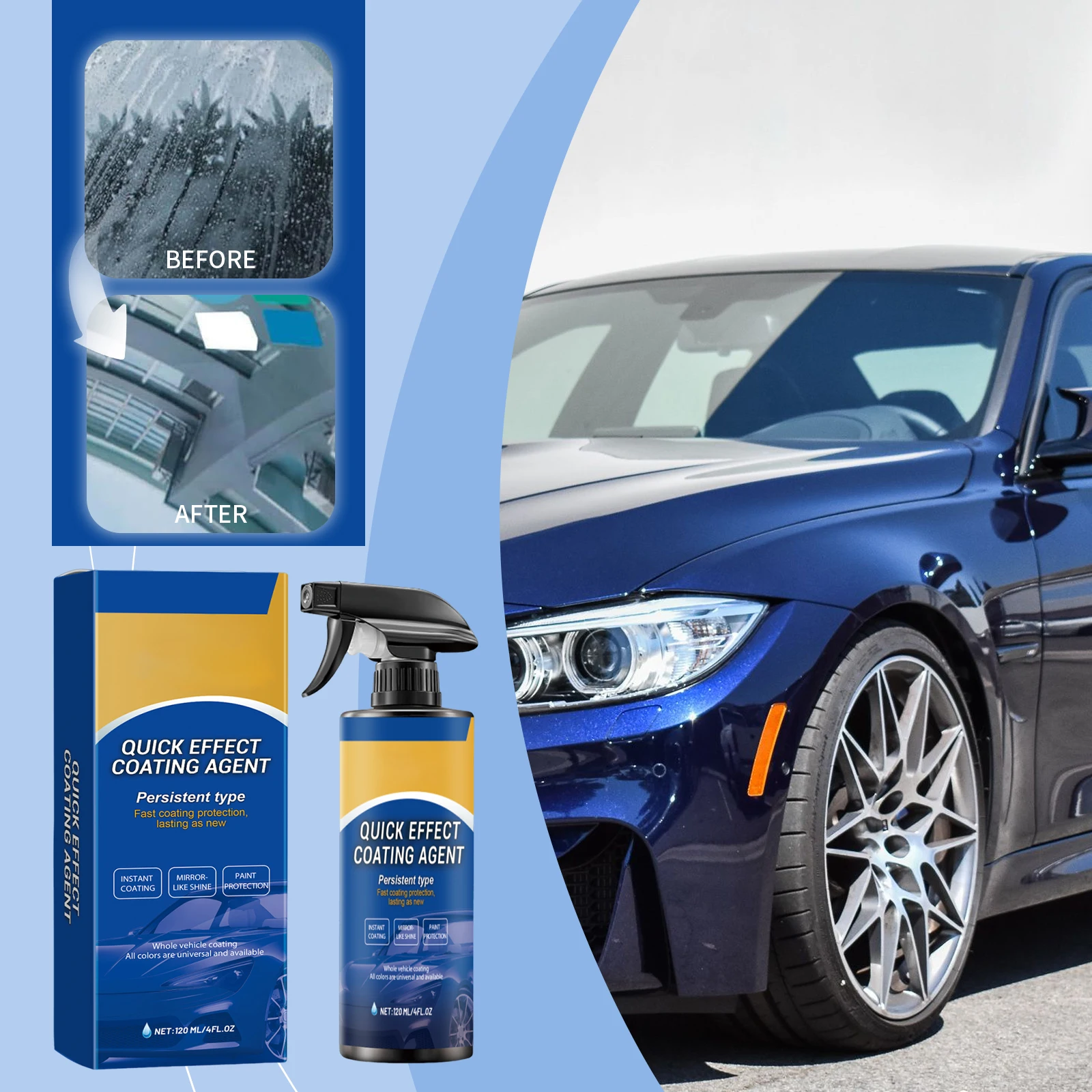 

120ml Quick Effect Coating Agent Car Paint Protection Spray Mirror Like Shine Hydrophobic Nano Ceramic Coating Sealant