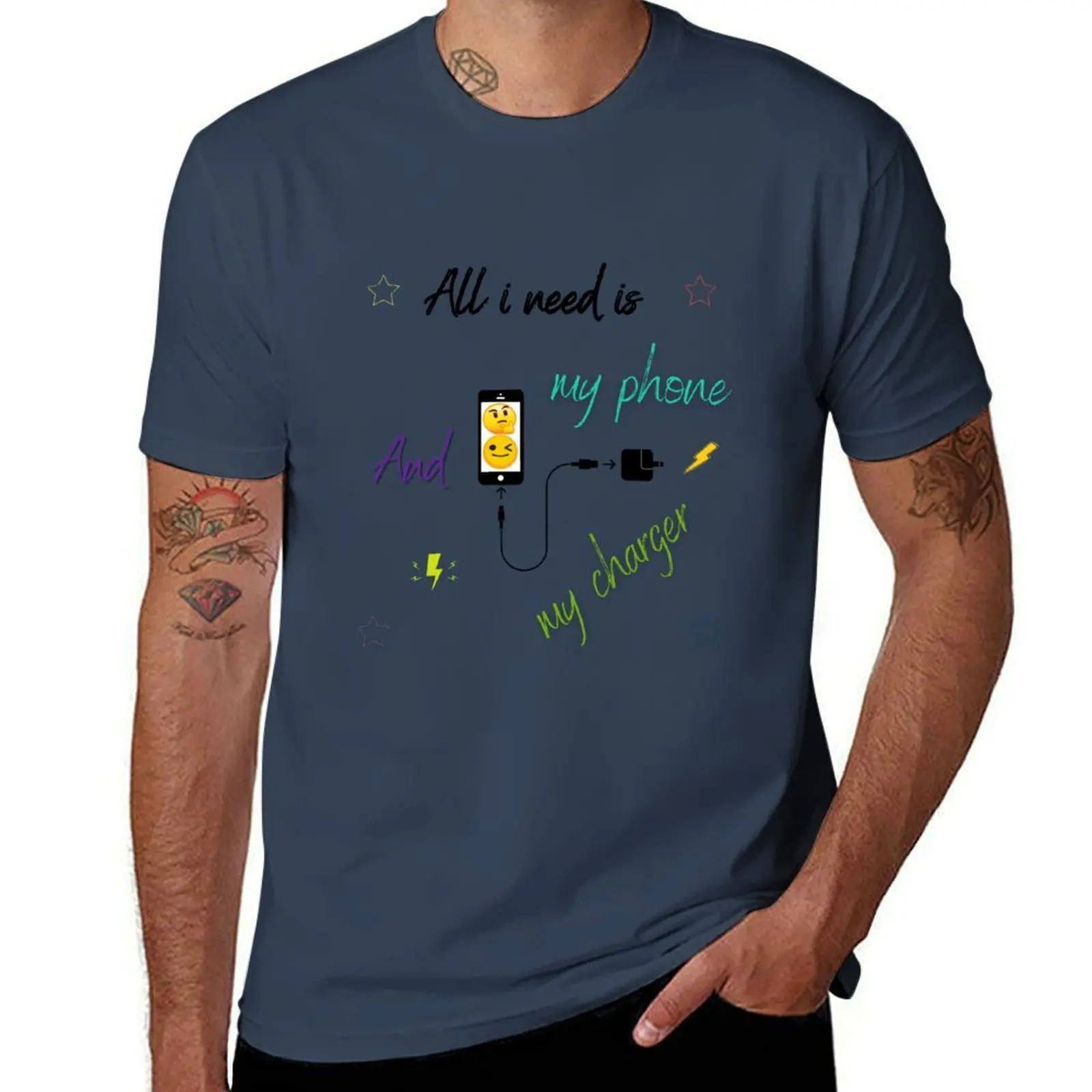 All i need is my phone and my charger T-Shirt Plus Size Basic Short Sleeve Top