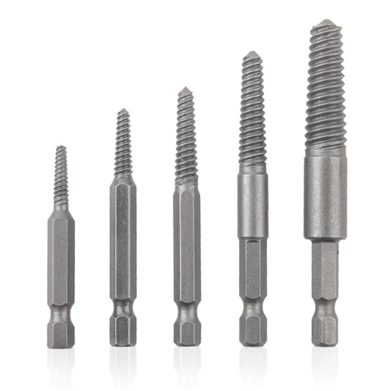 

5Pcs Hex Screw Extractors Tool Broken Damaged Screw Extractor Drill Bit Guide Set Broken Bolt Remover