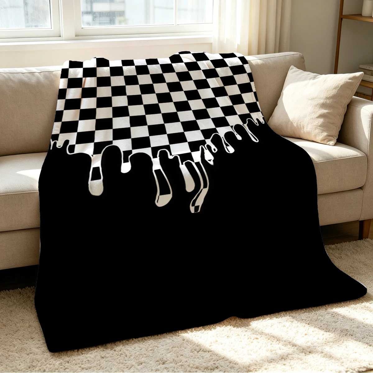 Melting Grid Blanket Soft Cozy Throw for Sofa Bed Festive Holiday Decor Gift for Kids and Adults,Lightweight and Warm