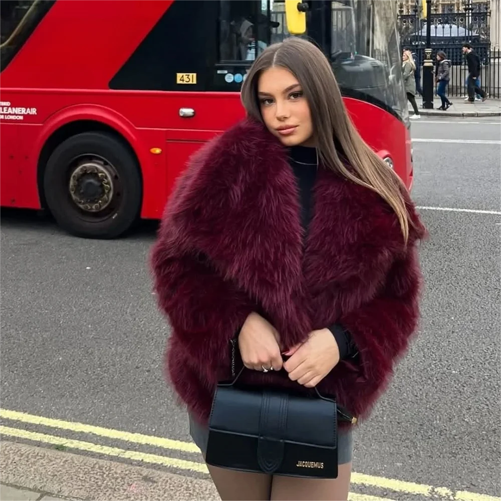 KONDALA 2026 Fall Winter Women Casual Faux Fur Jackets Streetwear Valentine‘s Day Oversized Turn Down Collar Elegant Thick Coats