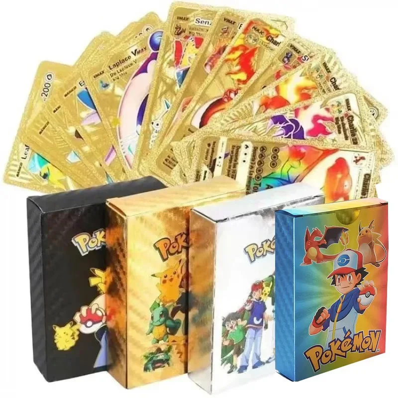 Pokemon 55pcs Game Cards English Spanish French German Pikachu Card Set Gold Silver Black Game Collector Tabletop Battle Cards