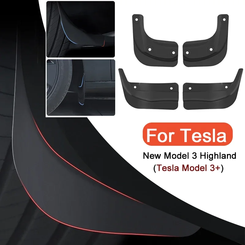 For Tesla New Model 3 Highland 2024 TPE Mud Flaps Car Mudguards Front Rear Wheel Fenders Splash Guards Model 3+ Car Accessories