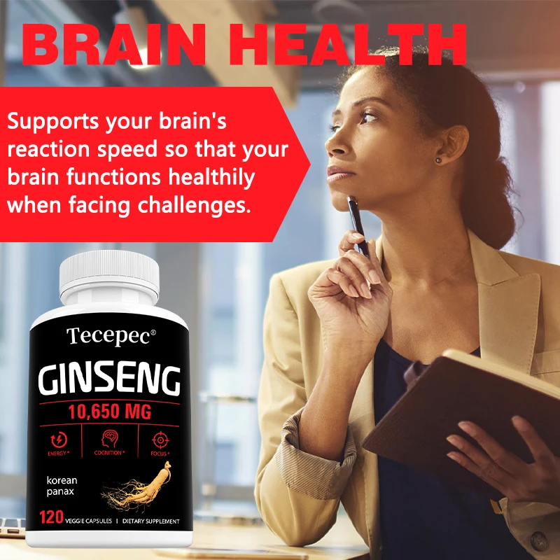 Korean Ginseng Supplement - Vegetarian Capsules, Helps Support Energy, Endurance, Muscle Mass, Free of GMOs and Gluten