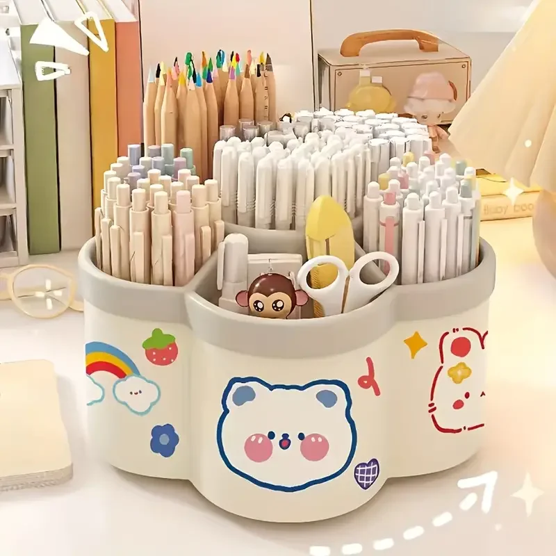 Large Capacity Desk Accessories 306 ° Rotation Cute Pen Holder Stationery Organizer Pencil Storage Office School Supplies