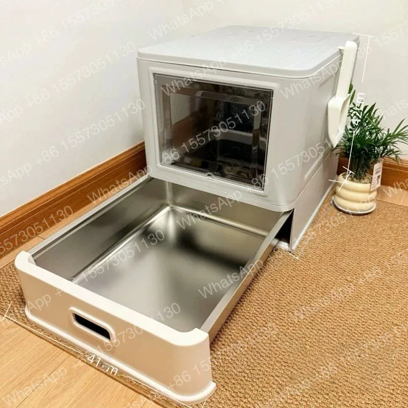 Stainless Steel Closed Cat Litter Box,Splash-Proof Foldable Drawer Design,Odor Control Enclosed Toilet,Easy Clean Pet Supplies