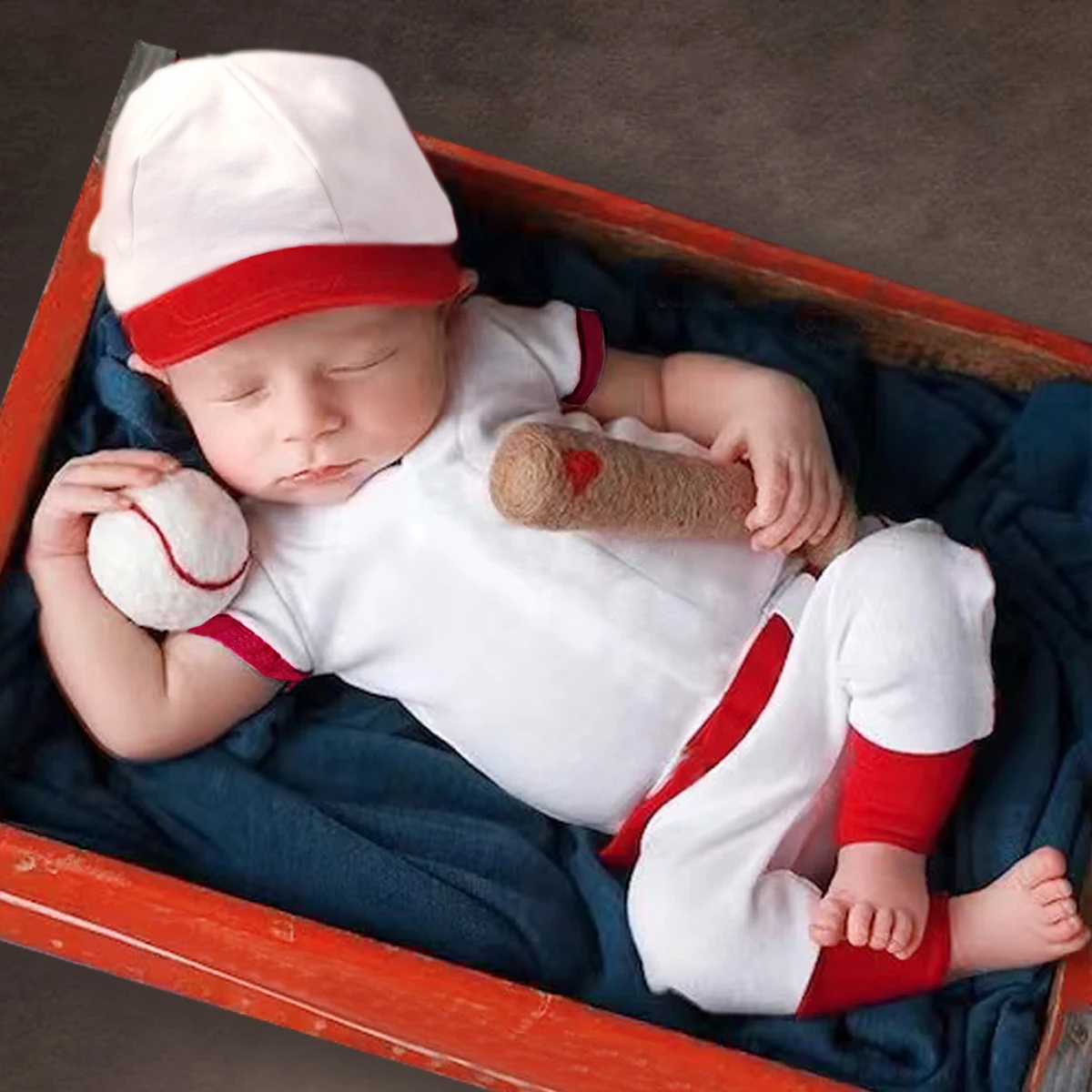 

Ylsteed Newborn Photography Outfits Boy Infant Baseball Uniform with Cap and Felt Ball Baby Boy Photo Props Topand Pants Suit-HD
