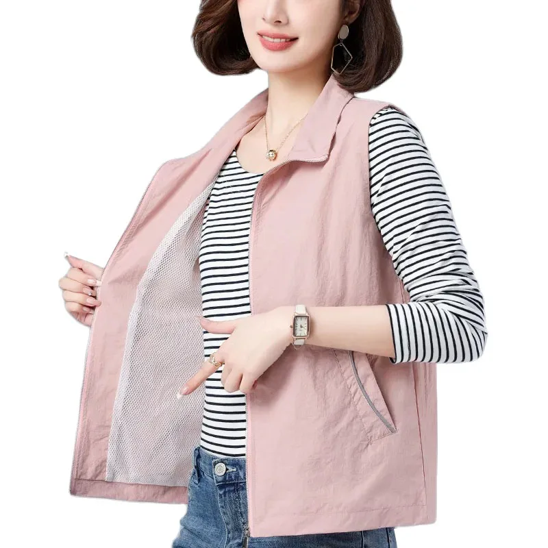 Middle-aged Mothers Women Vest 2023 New Spring Summer  Casual Sleeveless Thin Waistcoat Jackets Female Short Ladies Top Outerwea