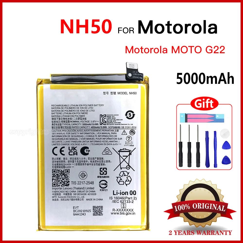 Genuine NH50 Original Battery For Moto G22 XT2231(2022) E13 XT2345(2023) G 5G 2023 E32S G13 XT2331-2(2023) 5000mAh + Free Tools