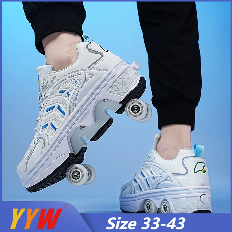 Deformation Parkour Shoes Four Wheels Rounds Of Running Shoes 2025 Casual Sneakers Unisex Deform Roller Shoes Skating Shoes