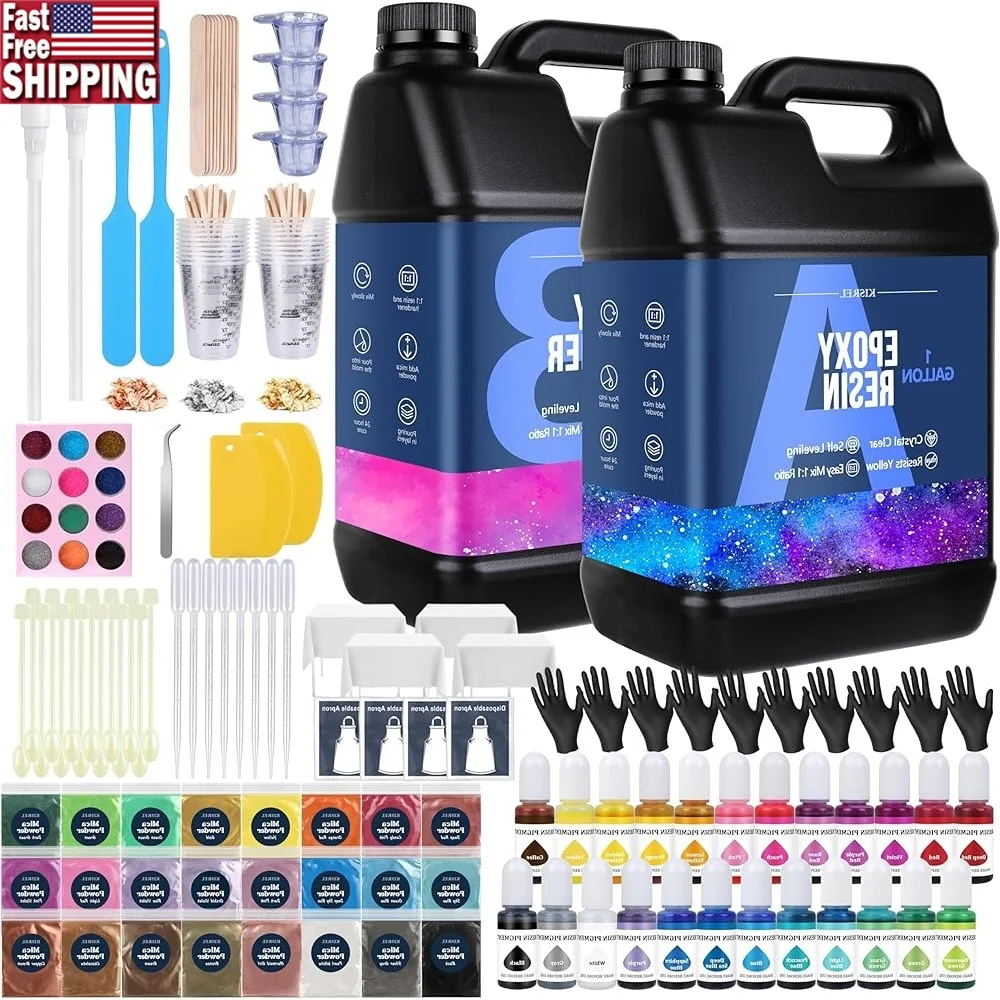 

Clear Epoxy Resin Kit 2 Gallon Includes 24 Mica Colors No Bubble No Yellowing Complete Accessories Easy Mix 1:1 Ideal Beginners