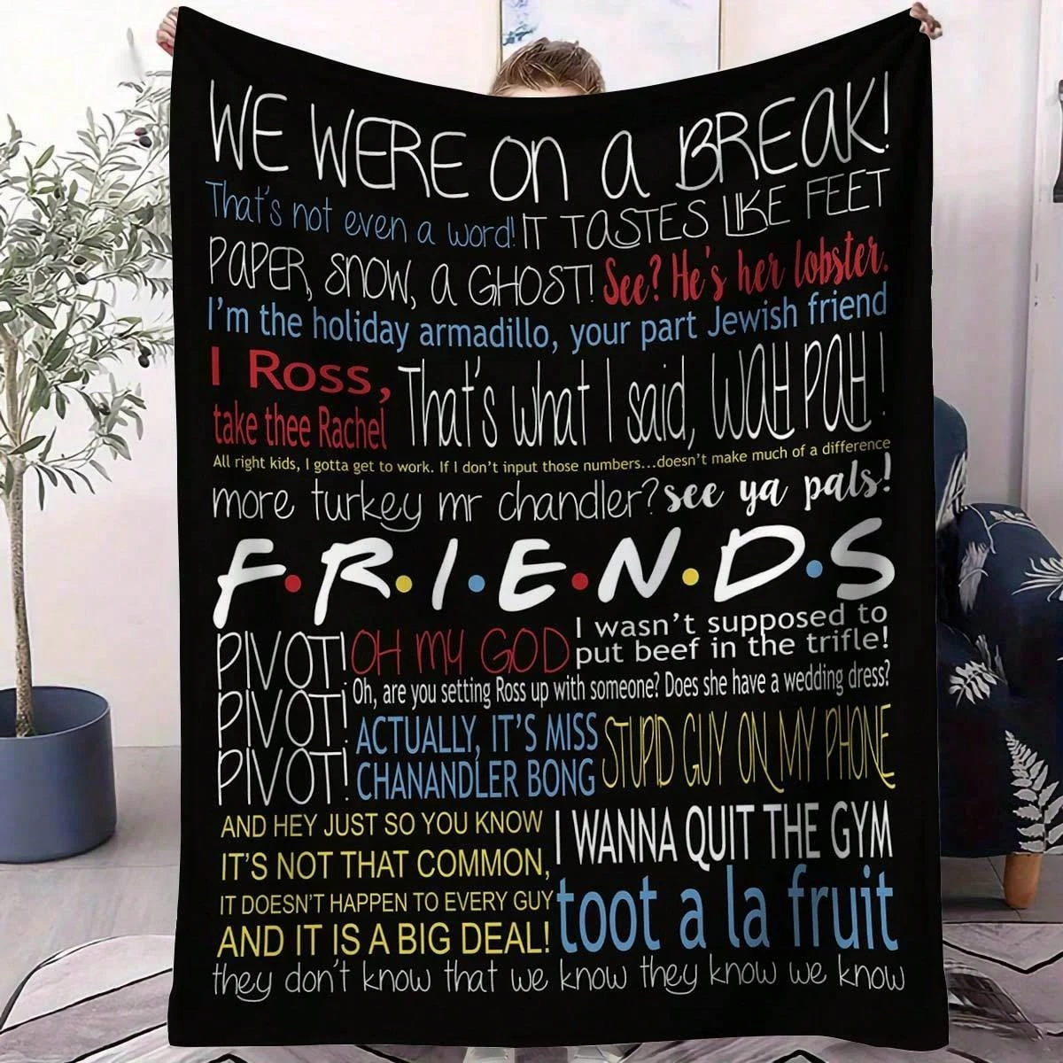 1pc Friends TV Show Classic Quotes Flannel Blanket, All Season Super Soft Warm Throw Blanket for Bedroom Living Room Camping, Si
