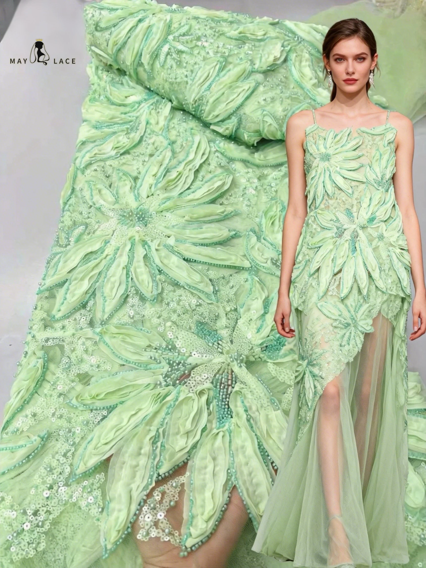 

African Tulle Lace Fabric 2026 High Quality 3D Sequins Embroidery Luxury French Beads Fabrics For Wedding Gown Sewing Material