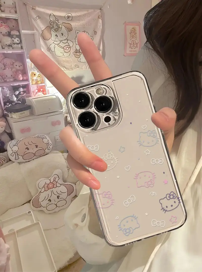 Custodia per cellulare Kawaii Sanrio Hello Kitty Simpatico cartone animato Rosa IPhone 7 8 Plus 16 15 14 12 13 11 Pro Custodie Anime Regali di Natale