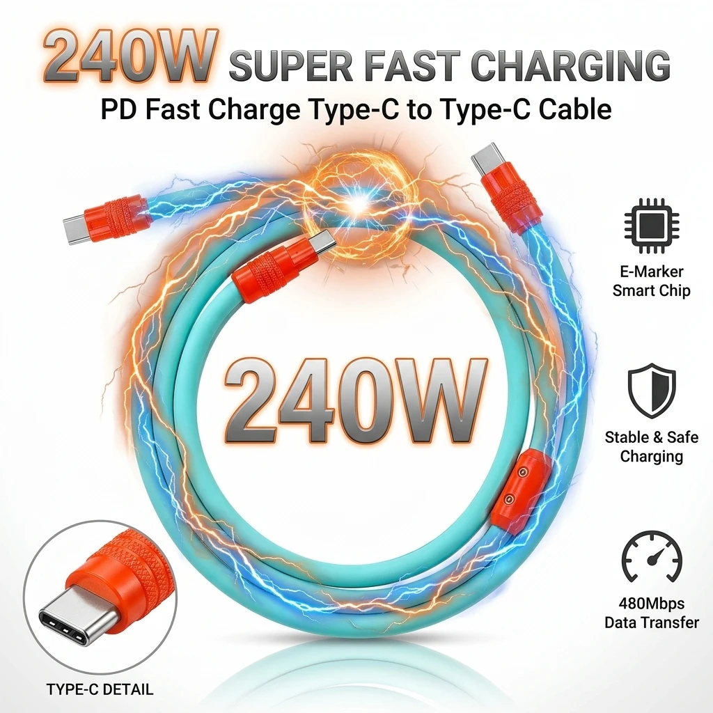 

240W PD Type C to Type C Cable Super Soft Liquid Silicone USB C Fast Charger For iPhone 17 16 15 Pro Max Xiaomiro Max Samsung
