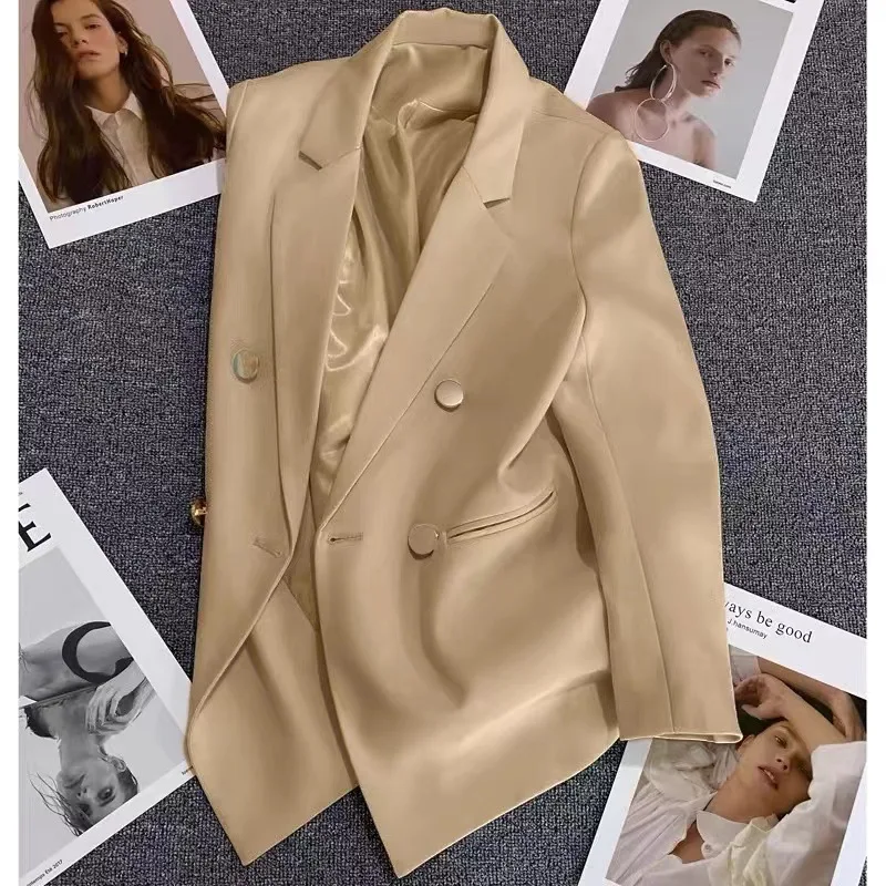 

Women's Street Sle Straight Cut Suit Jaet Casual Faion Thin Polyester Fabric Long Sve Double Breasted Coat