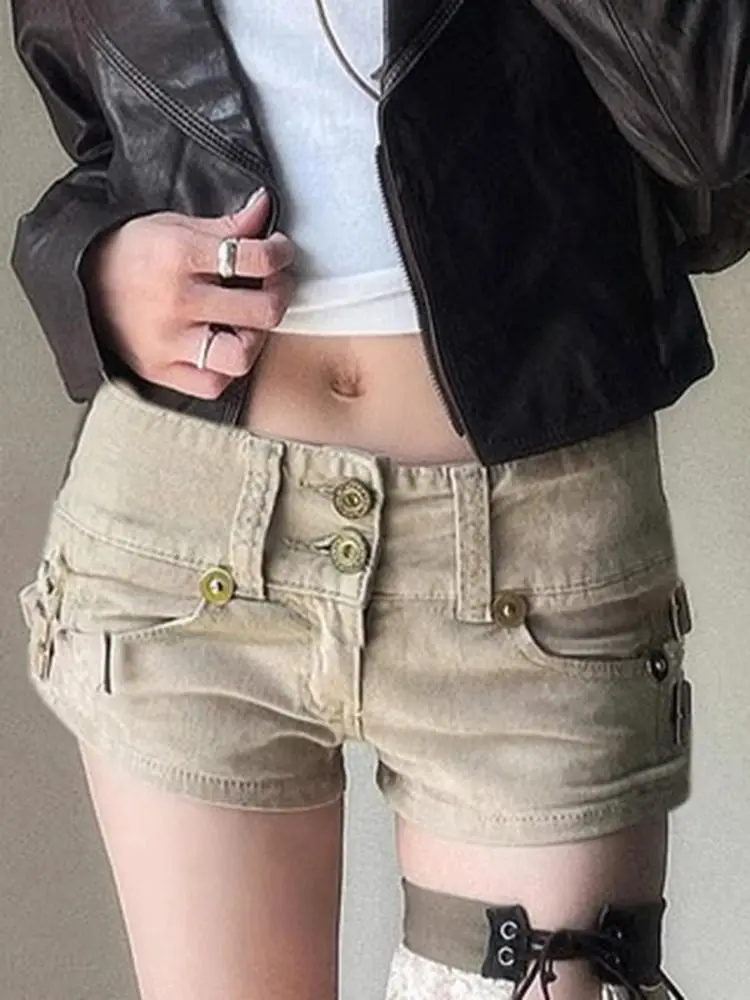 Pantaloncini di jeans da donna con bottino kaki Pantaloncini di jeans a vita bassa Pantaloncini da cowboy sexy per club DJ Party Nightclub anni 2000 Y2k Gyaru Hot Pants Shorts