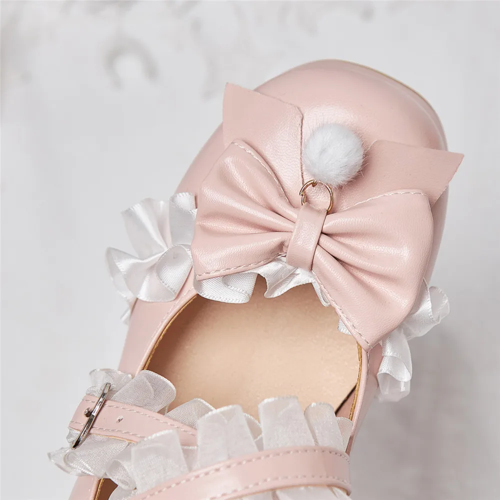 Cross Strap Vrouwen Hoge Hakken Mary Jane Pumps Party Bruiloft Wit Roze Paars Beige Aardbei Strik Prinses Cosplay Lolita Schoenen