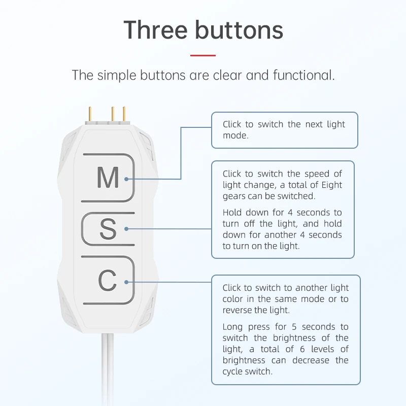 Mini kontroler ARGB DC5V 3Pin 2 w 1 z rozdzielaczem zdalnego sterowania Łatwa instalacja Praktyczna funkcja przycisku Tryby oświetlenia Mutilpe