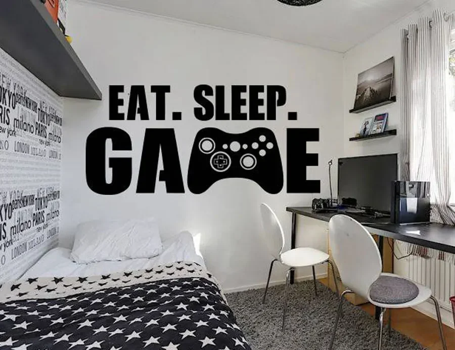 Large Size Gamer Wall Decal Eat Sleep Game Controller Video Game Wall Sticker For Kids Teen Bedroom Vinyl Wall Art Deco Z294