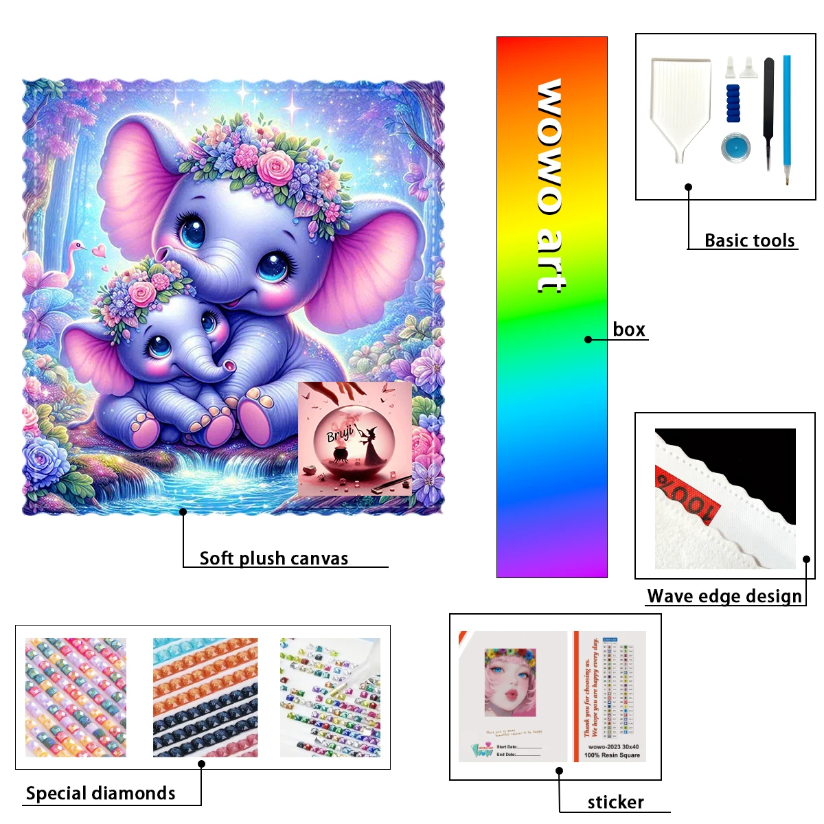 

【Bruji_ Diamond Art】Dos elefantes pequeños Crystal AB Rhinestone FD Rhinestone Perfect Resin Diamond