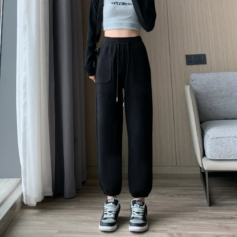 

Korean Style Winter Thick Warm Leisure Pants Women Sweatpants Jogger High Waist Casual Streetwear Pants Women Y2k Clothes Kpop